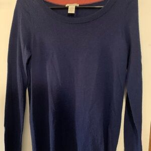 White + Warren Navy and Coral Sweater 100% Cashmere